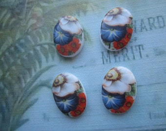 Vintage floral Porcelain Cabs 18x13mm 4Pcs.