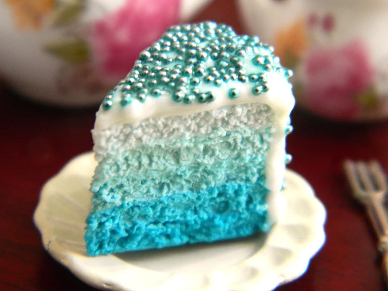 Blue Ombre Cake Slice Charm Turquoise Cake Charm Handmade