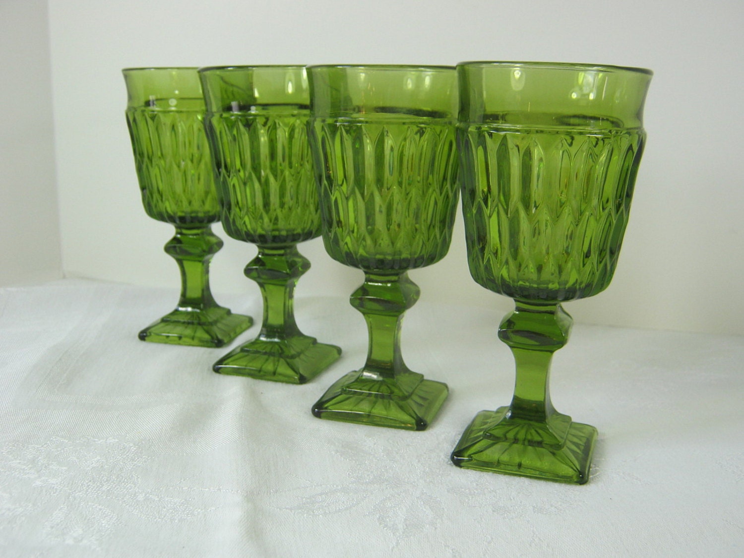 Vintage GREEN WINE GLASSES Mt Vernon Goblet Glassware Indiana