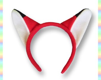 Red Fox Ears Headband - 1/2" Flexible Band AntiPill Fleece Child Teen Adult Geeky Summer Cute Kawaii Anime Cosplay Animal Kitsune