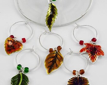 Fall Leaf Leaves Wine Charms Set of 6