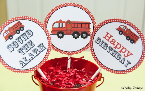 Fire Truck Birthday 4 Inch Party Circles, Instant Download, Printable, Digital Il_570xn