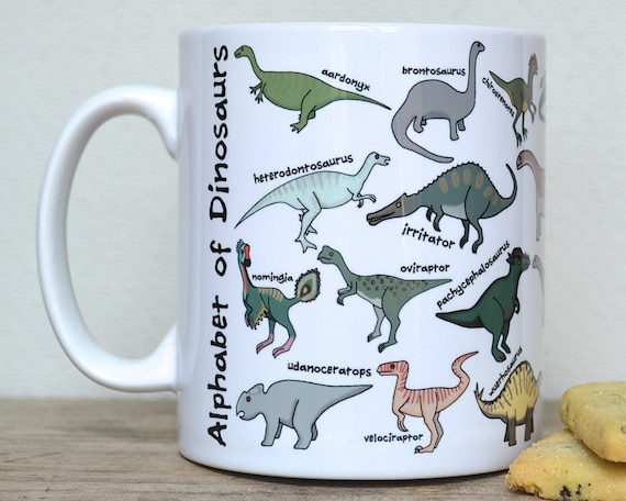 Dinosaur Alphabet Mug - gift for dinosaur lover - dinosaur gift - dinosaur mug - Alphabet of Dinosaurs Mug - gift for geek