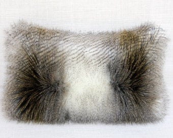 Decorative Pillow Case, White, Grey, Ochre faux Fur fabric Lumbar pillow case, fits 12"x 20" insert, Home Decor