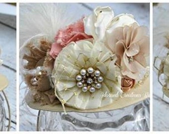 TOP HAT, Baby Girl Top Hat, Pageant Hat, Mini top hat headband, Vintage Tea Hat, Ivory and Mauve Hat, Top Hat, Girls Hat, Birthday hat