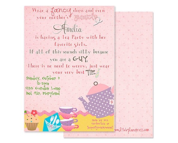 DRESS UP TEA Party Invitation, Attachable Tea Bag, Digital File or Printable Il_570xn
