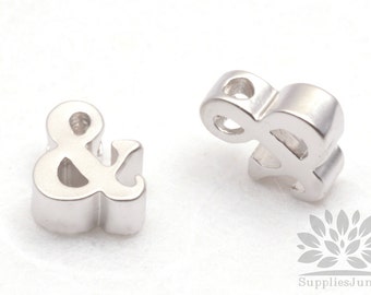 IP002-MR-&// Matt Original Rhodium Plated Simple "Ampersand" Pendant, 2 pcs