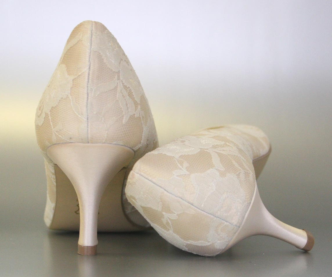 ivory lace peep toe wedding shoes