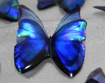 Sparkling blue iridescent handcrafted resin butterfly embellishment for art craft jewellery