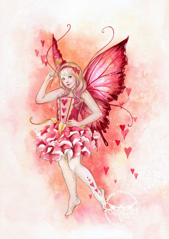 Items similar to Fairy art print , Heart fairy, Lovely, Valentine fairy ...