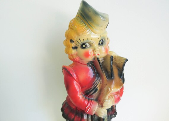 Vintage Carnival Chalkware Scottish Girl Playing Bagpipes