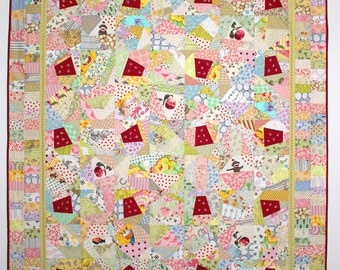 Lap Quilt, Wall Quilt, Embroidered Quilt, Crazy Quilt, Tied Quilt, "Thimbles" 51" x 63" Quiltsy