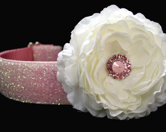 Dog Collar Flower Add-on White and Pink Dog Collar Flower