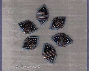 Cobalt blue and turquoise ceramic buttons - 6 little buttons - islamic style - white dotted- 1 x 0.6 inch - made to order