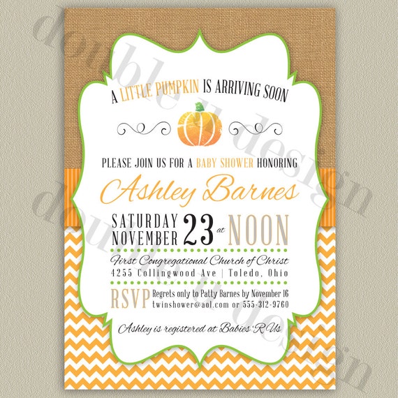 Little Pumpkin Baby Shower Invitation Printable Chevron