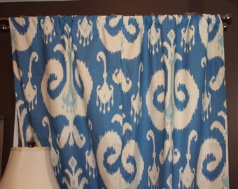 2 IKAT CURTAIN PANELS-Home Accents Himalaya Ikat Porcelain Blue 50 x 84