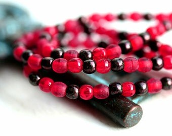 Red czech glass beads mix for jewelry making - round spacers, druk, small - 3mm - approx.200Pc - 1289