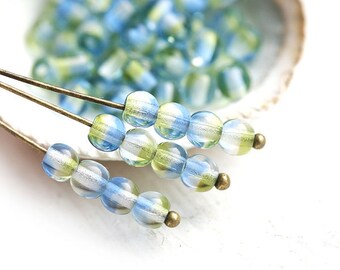 Blue green beads mix, czech glass beads, round spacers, druk, blue beads - 4mm - approx.85-90Pc - 0867