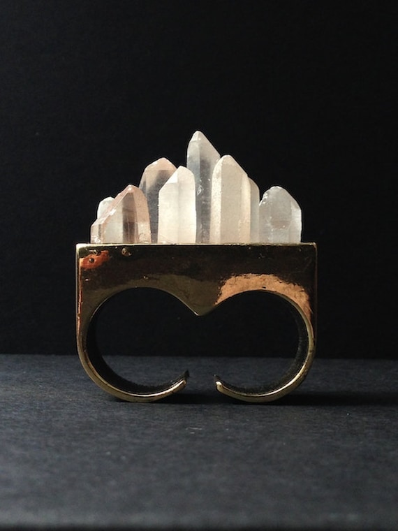 Sale Quartz Crystal Overgrowth Knuckle Ring by TentativeDecisions