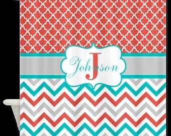 Curtains Ideas coral chevron shower curtain : Coral shower curtain | Etsy