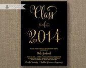 Gold and Black Graduation Party Invitation Gold Glitter Modern College University High School Script Printable Digital or Printed - Mila Il_170x135