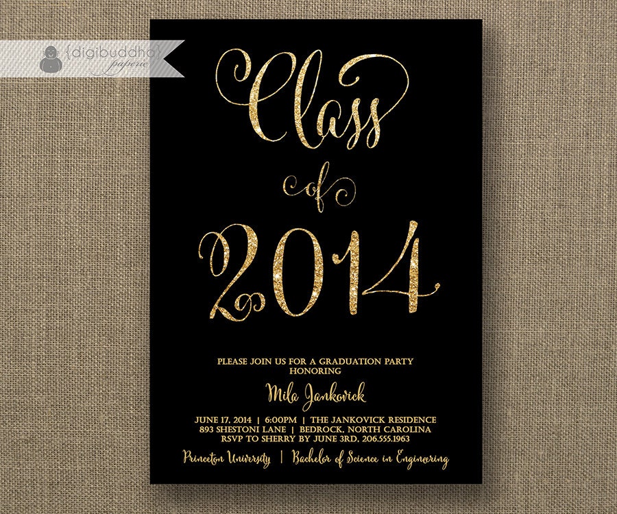 Gold And Black Graduation Party Invitation Gold Glitter