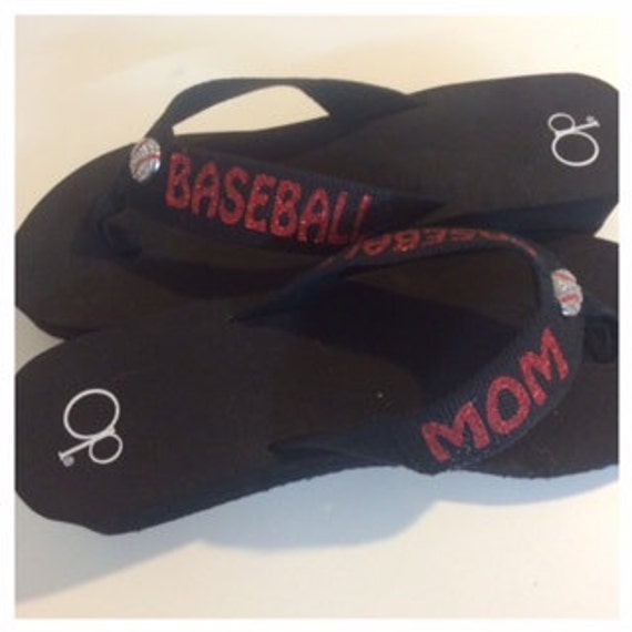 Baseball Mom Glitter Bling Flip Flops
