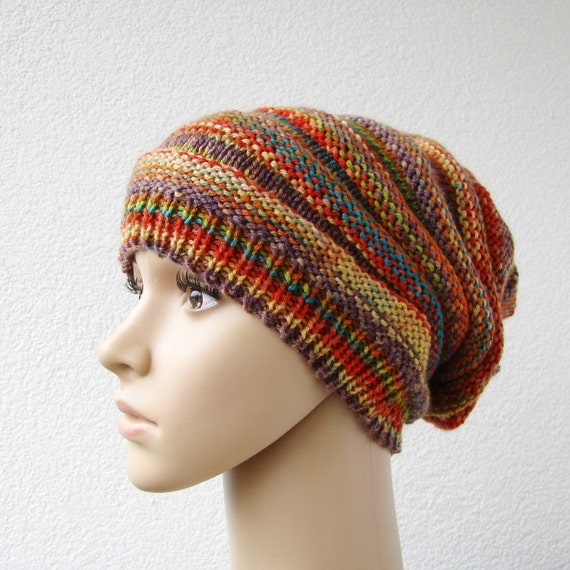 Items similar to knitted slouchy hat, crayon box beanie hat, orange red ...