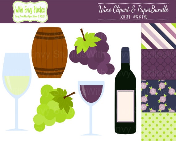 Items similar to 50% OFF Wine Scrapbook Paper Pack - Wine Clipart Set - Wine Illustrations ...