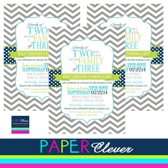 Boys baby shower invitation chevron stripe, family of - digital file, printable (#129) Il_570xn