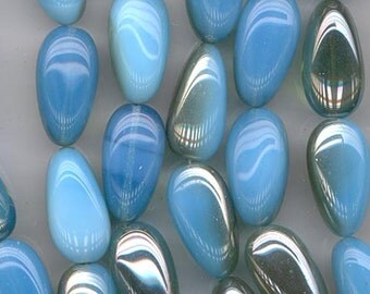 Six dazzling Czech glass beads - milky aqua with celsian finish - 22 x 12 mm