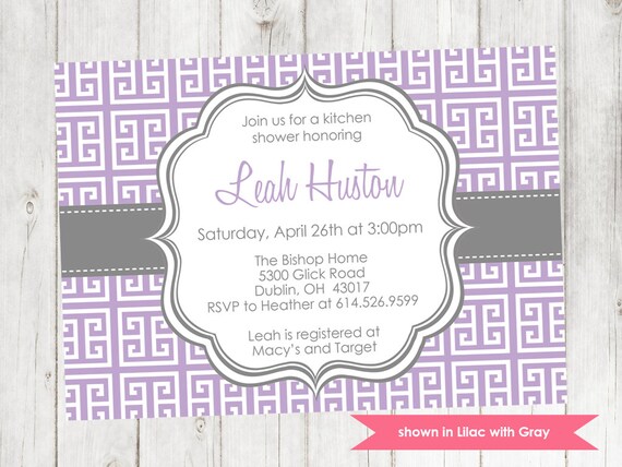 Printable Kitchen Shower Invitation - Shower Themed Greek Keys Invite - Colors and Text Customizable Il_570xn