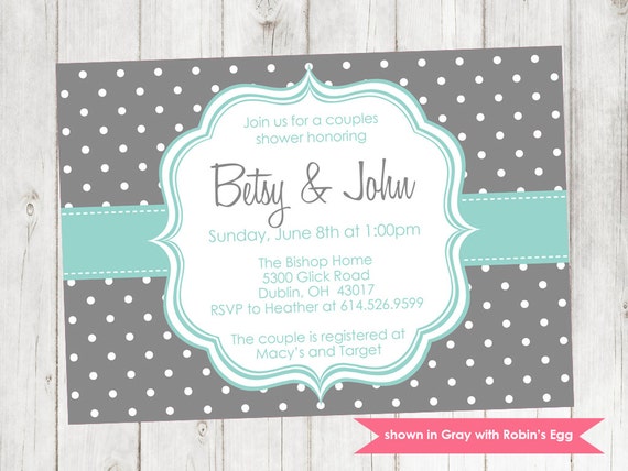 Printable Couples Shower Invitation - Shower Themed Polka Dot Invite - Colors and Text Customizable Il_570xn