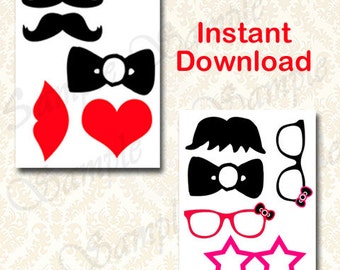 Photo Booth Prop Set, Printable Props, Instant Download Diy Photography ...