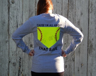 Womens Custom All About That Base Softball Shirt with FREE Monogram