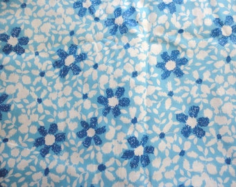 blue floral print vintage cotton blend fabric -- 37 wide by the yard