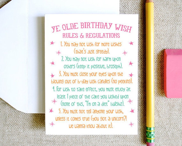 Ye Olde Birthday Wish Rules funny quirky cheeky eco by feb10design