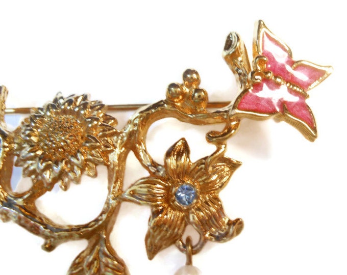 FREE SHIPPING Avon floral brooch, flower butterfly bee sunflower pearl brooch pin