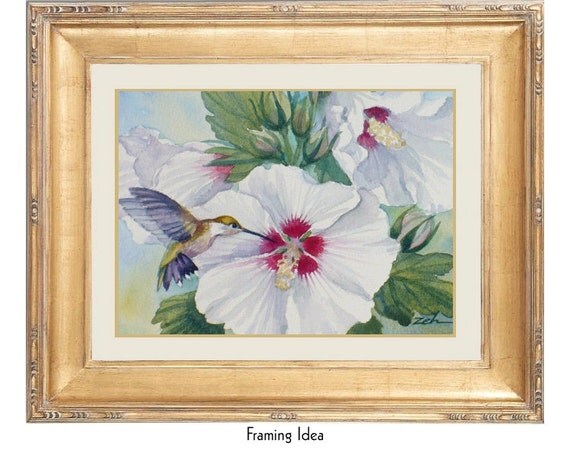 Hummingbird Print White Hibiscus Flower Bird By Zehoriginalart