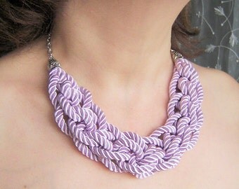 FREE SHIPPING. Lavender knot necklace. Silk rope.