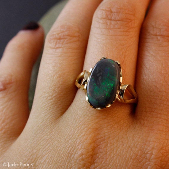 Midnight blue and Green Opal Ring Australian Opal Ring