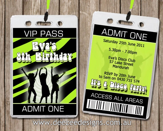Personalised Disco VIP Lanyard Invitations x 10 Il_570xn