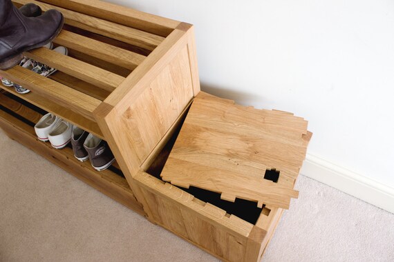 Shoe Rack Entryway Furniture Solid Oak Wood Bench