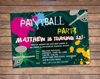 Paintball Invitation | Printable | Boys Birthday Party Invite