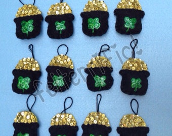 1 Dozen Handmade Felt Mini Pot of Gold St. Patricks Day Ornaments