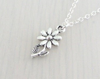 Silver Daisy Flower Charm Necklace, Silver Daisy Flower Pendant, Daisy Flower Charm Pendant, Daisy Flower Necklace