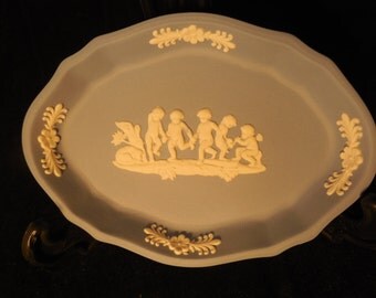 Wedgewood Blue Jasperware Oval Dish, Five Children p271