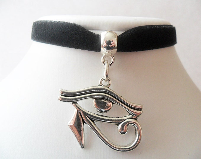 Eye of Horus velvet choker necklace 3/8” wide (pick your neck size)