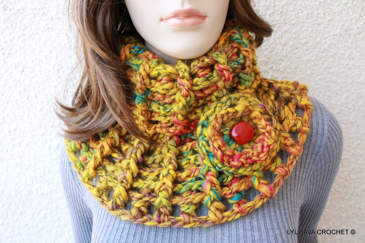 Crochet Cowl Pattern Mustard Cowl Scarf Neck Warmer Pattern