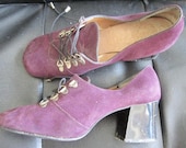 Vintage 60s 70s Dolcis shoes purple suede with chunky high heel US 7.5 UK 5.5